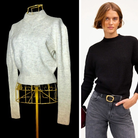 NWT Madewell Alpaca-Blend Mockneck Puff Sleeve Sweater in Light Heather Gray, XS - Picture 1 of 16
